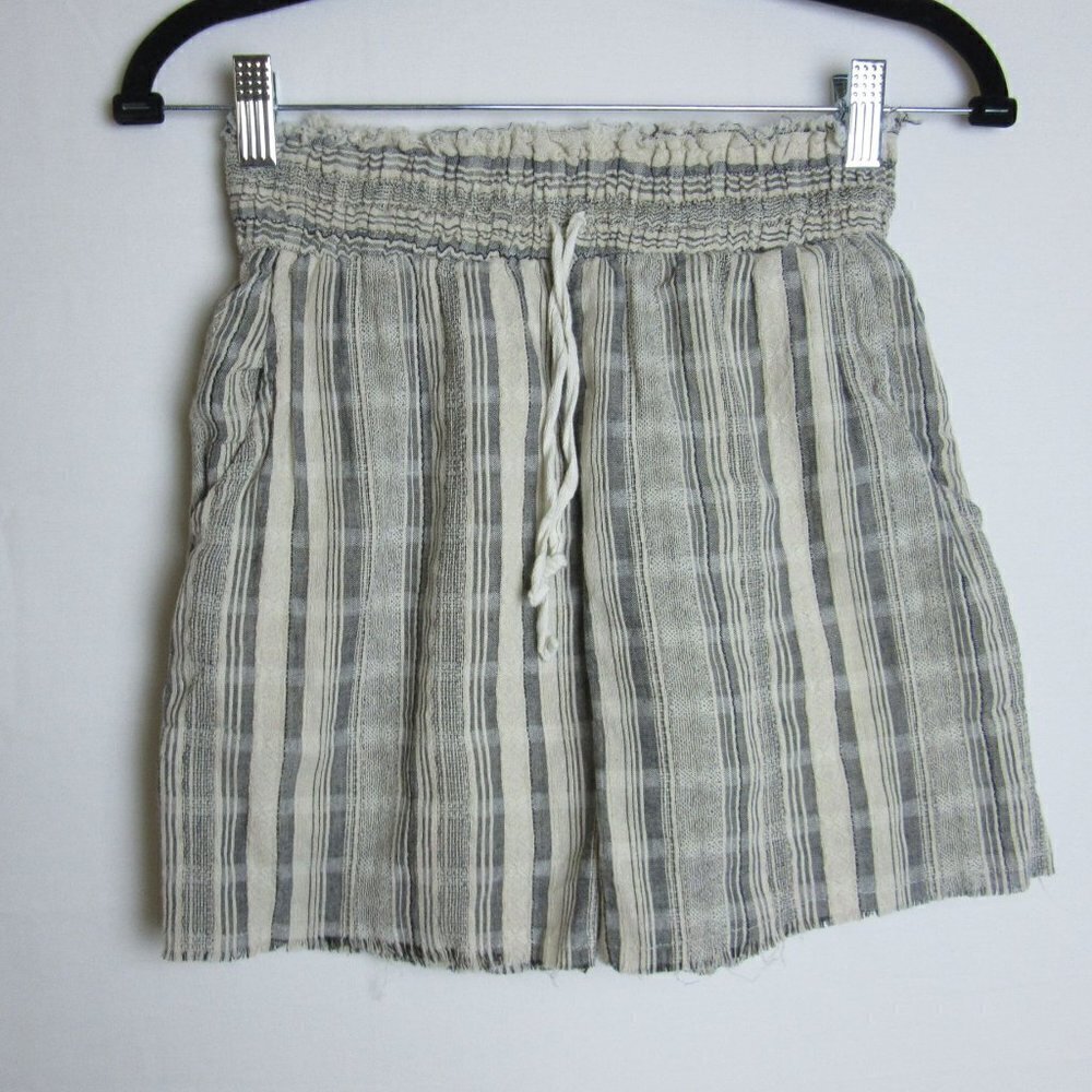 BKE Beige Cotton Striped Shorts High Rise Boho Elastic Waistband Women's Small